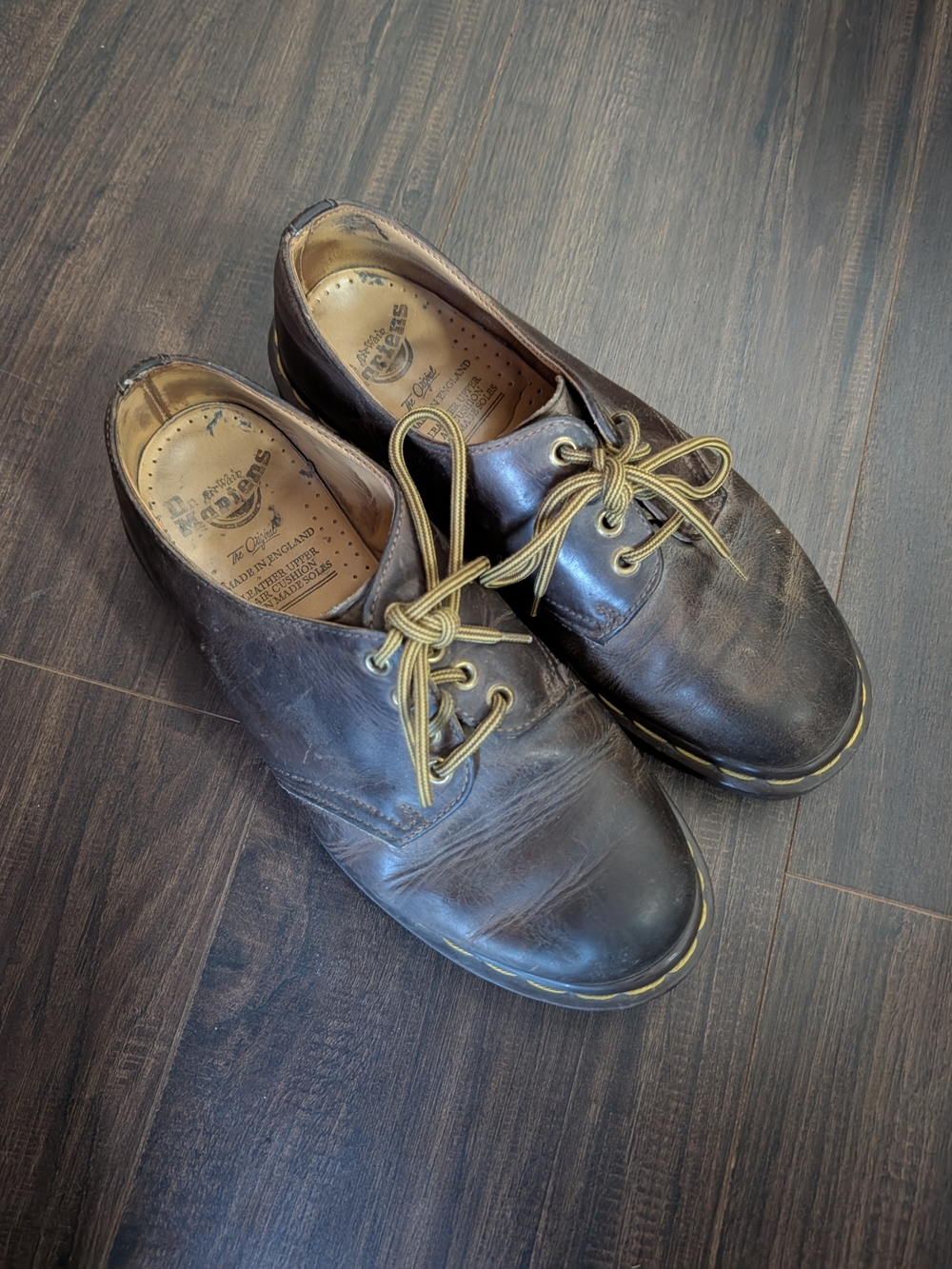 DOC MARTENS Made In England Brown Leather Derby Shoes Low Top Boots US 8